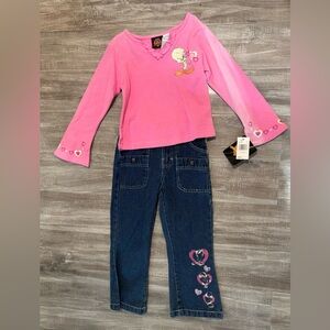 Vintage 2003 Looney Tunes Tweety Girls 2 Piece Outfit Size 5 NWT
